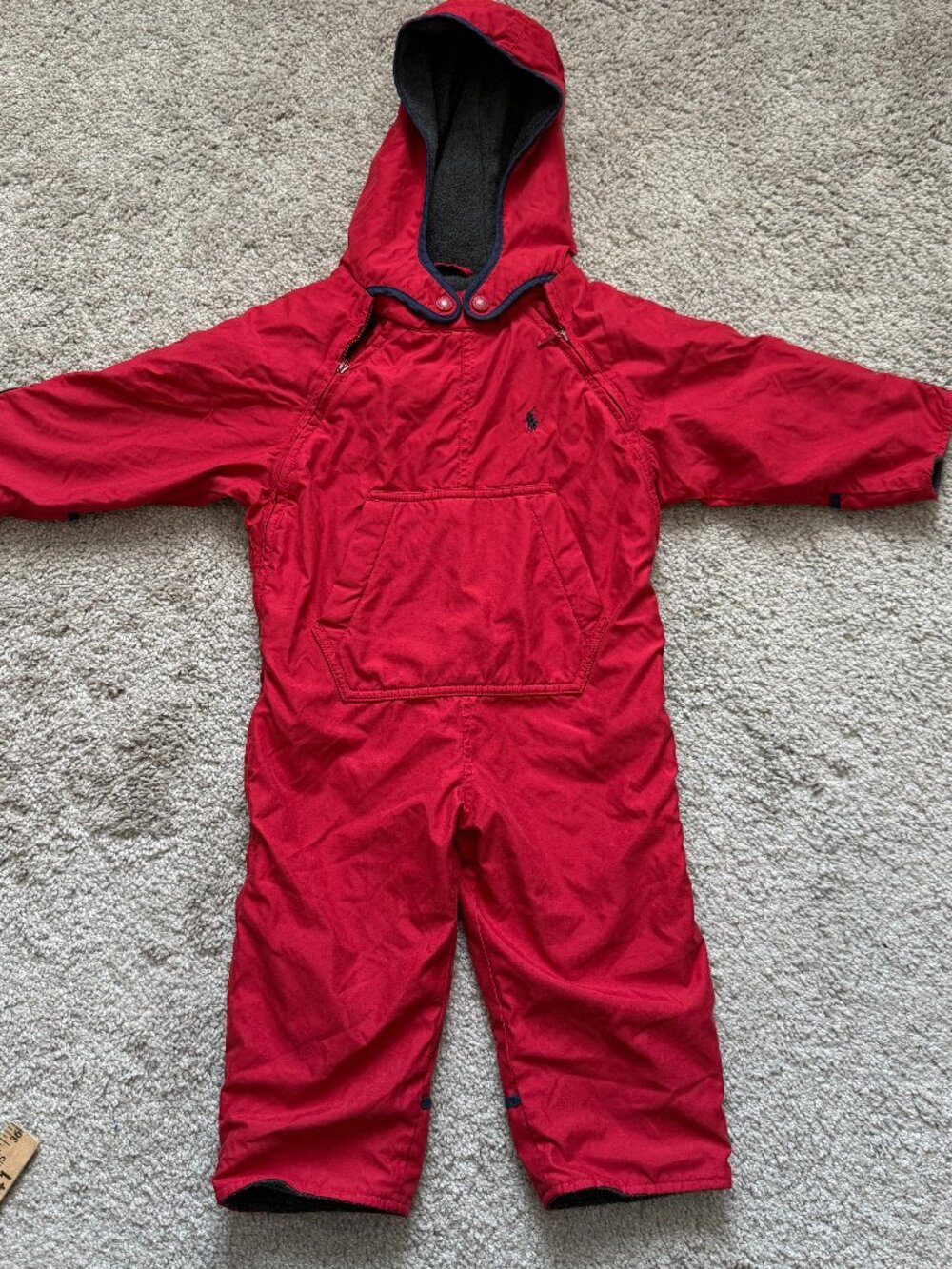 Ralph Lauren 12-24M Red Fleece Lined Snowsuit Vintage Preppy Après Ski Y2K! 4374